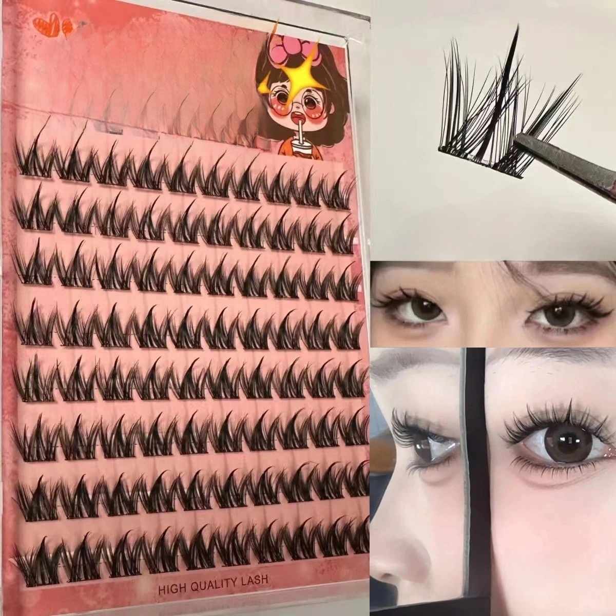 Eyelash Extension No 11 - 100 шт. натуральных самоклеящихся пучков ресниц,